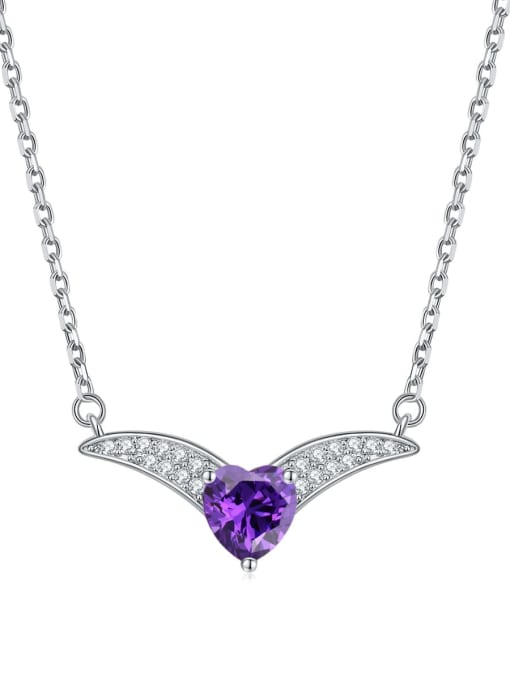 Purple Blue [February] 925 Sterling Silver Birthstone Heart Dainty V Shape Pendant Necklace